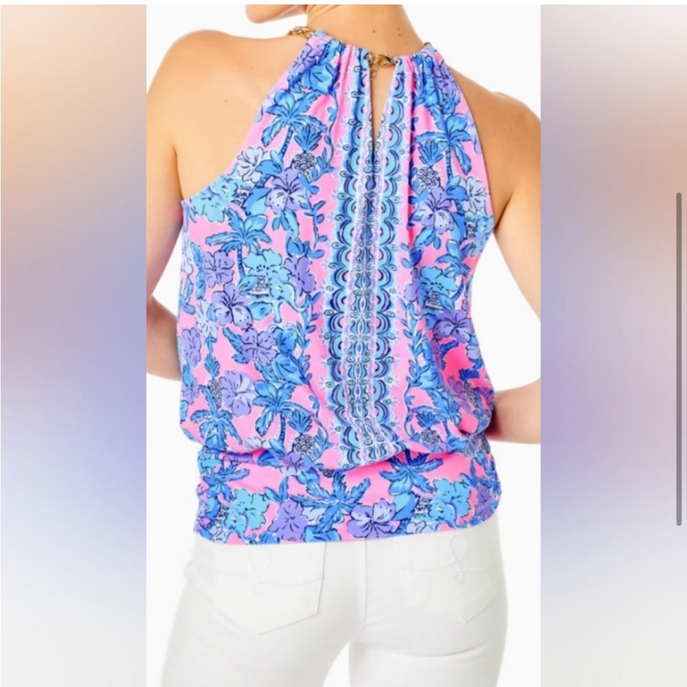Lilly Pulitzer Bowen Halter Top Pink Palm Paradise Engineer - Picture 3 of 9